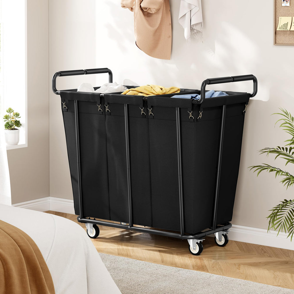 3 Section Heavy Duty Laundry Sorter Cart with Wheels, 360L, Black