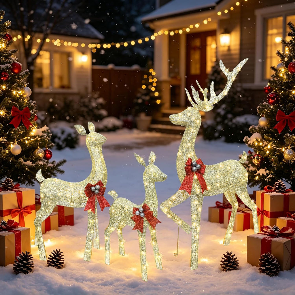 Outdoor Reindeer Christmas Decorations Yard Lighted Deer Set of 3
