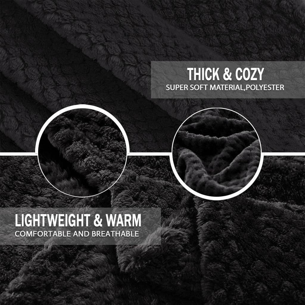 Soft Waffle Fleece Bed Blanket Twin XL Size, Black