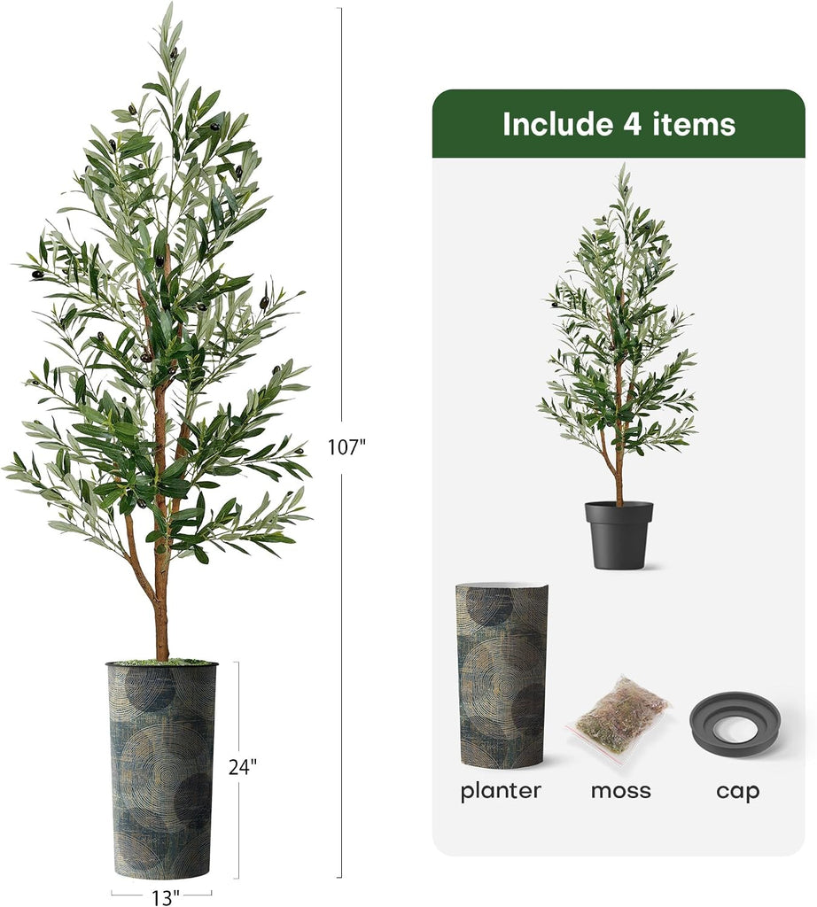 Tree in Contemporary Planter, Fake Olive Silk Tree for Indoor and Outdoor Home Decoration - 68" Overall Tall (Plant