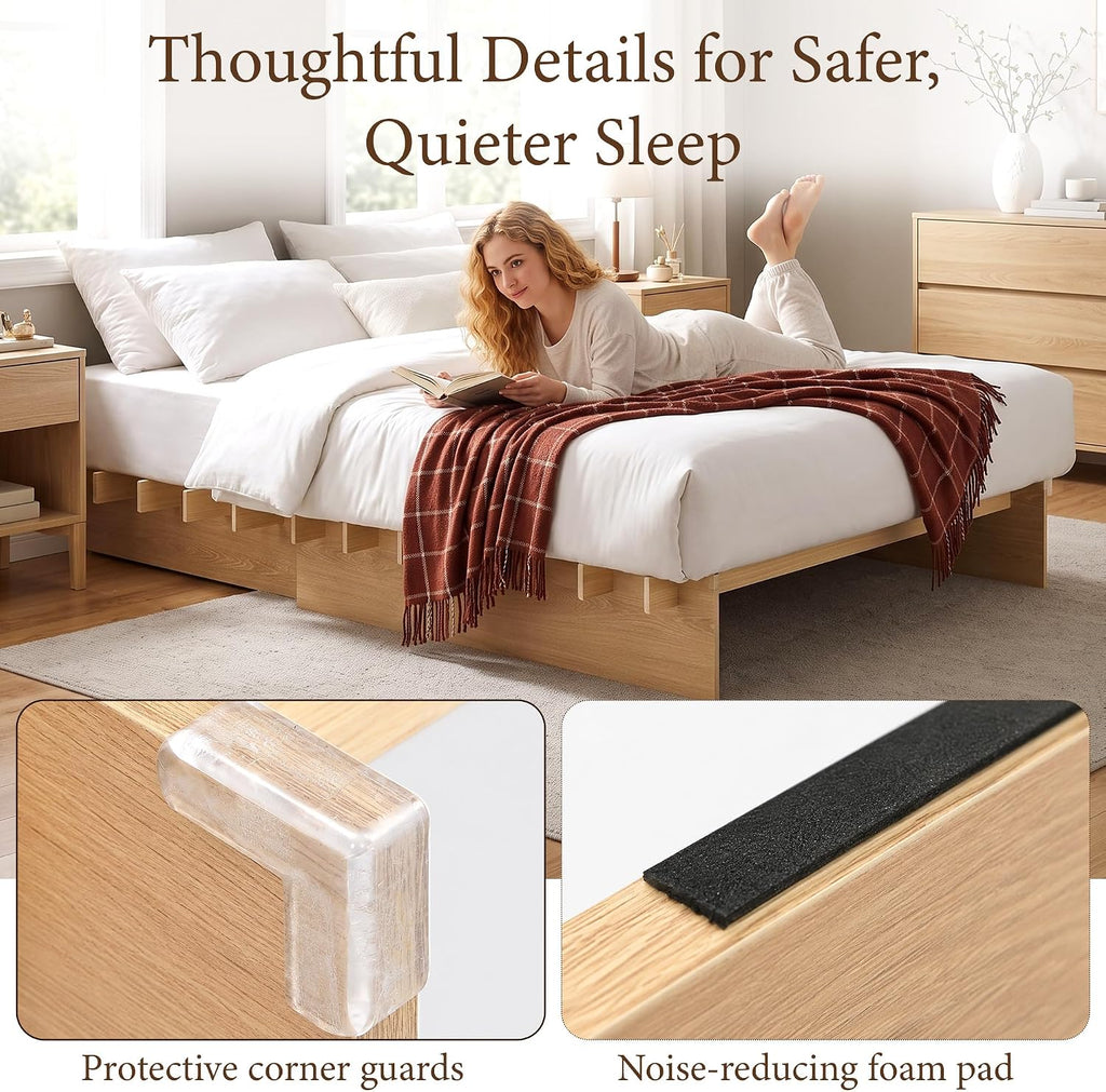 Wood Platform Bed Frame, Japanese Joinery Tool‐Free Bed Frame