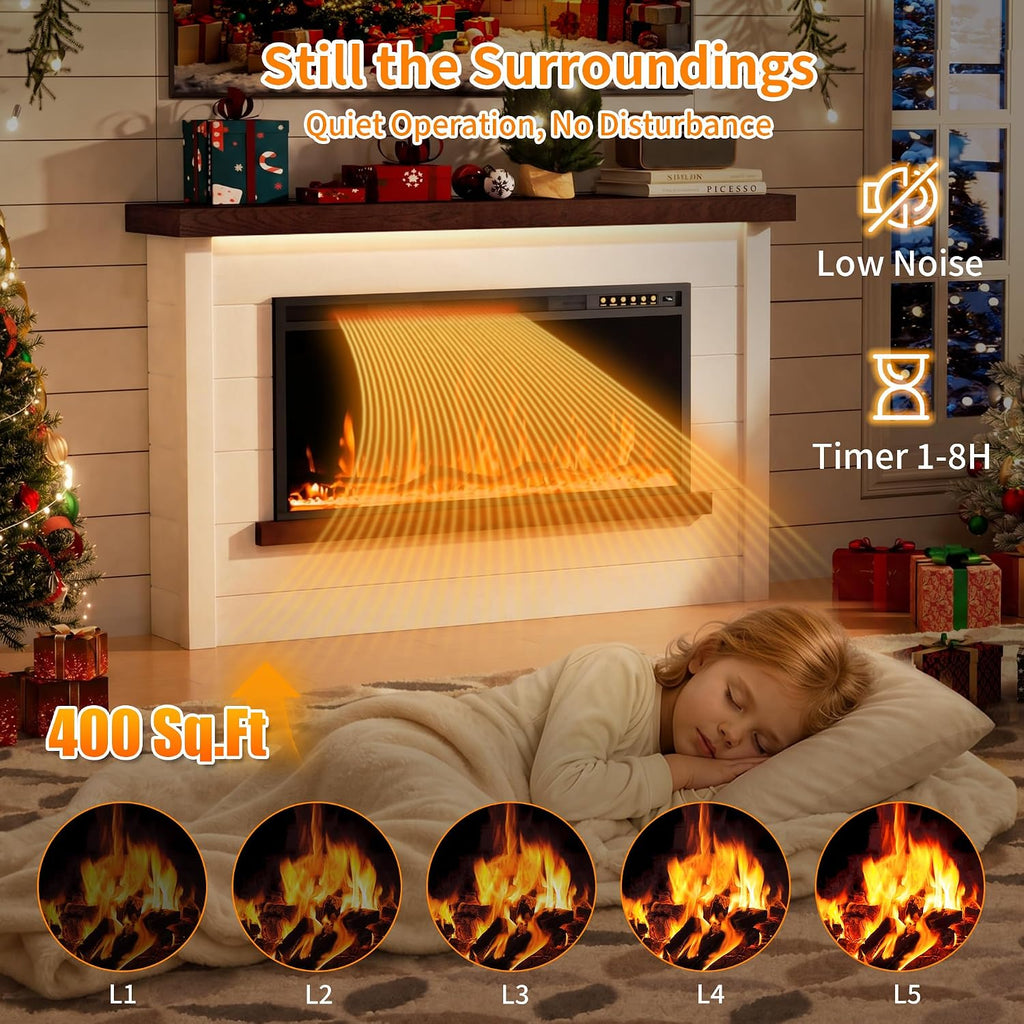 60" Electric Fireplace with Mantel, Fireplace TV Stand with 42"Electric Fireplace Heater, Remote Control