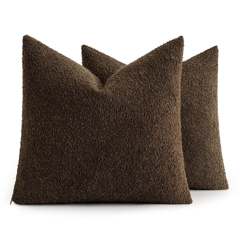 18x18 Decorative Boucle Couch Pillow Covers Brown