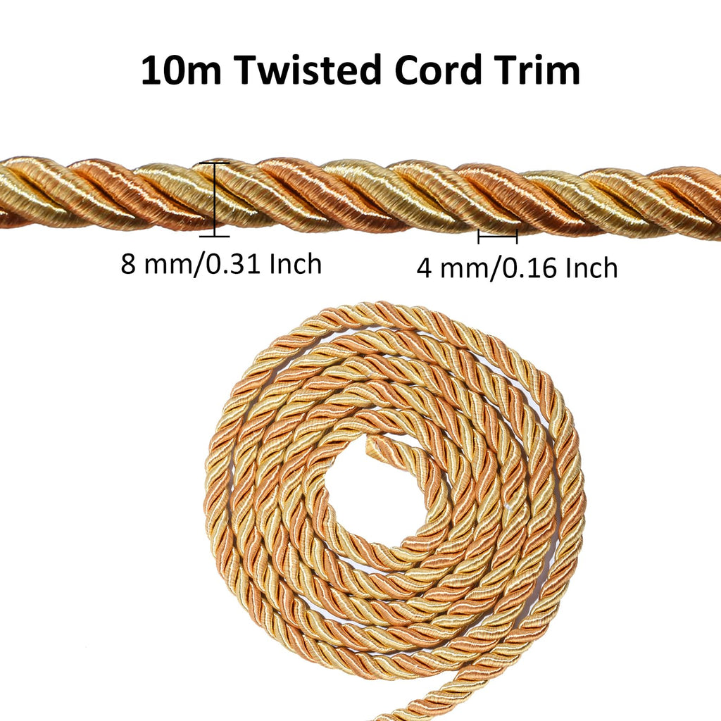 M Twisted Cord Trim Rope(Mix Gold) - 10 Yards 8m