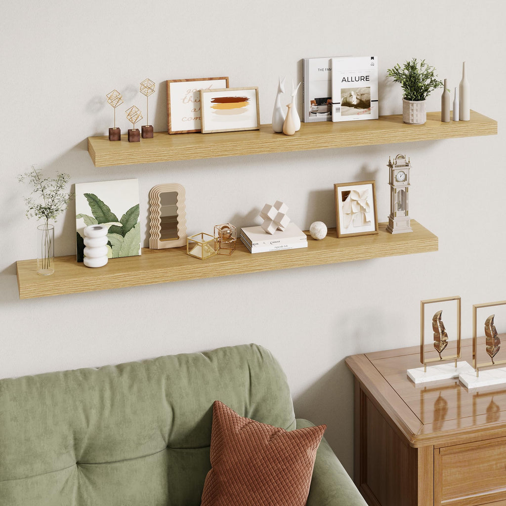 48 Inch Floating Shelves, 6.5 Inch Deep Oak Shelves Set of 2