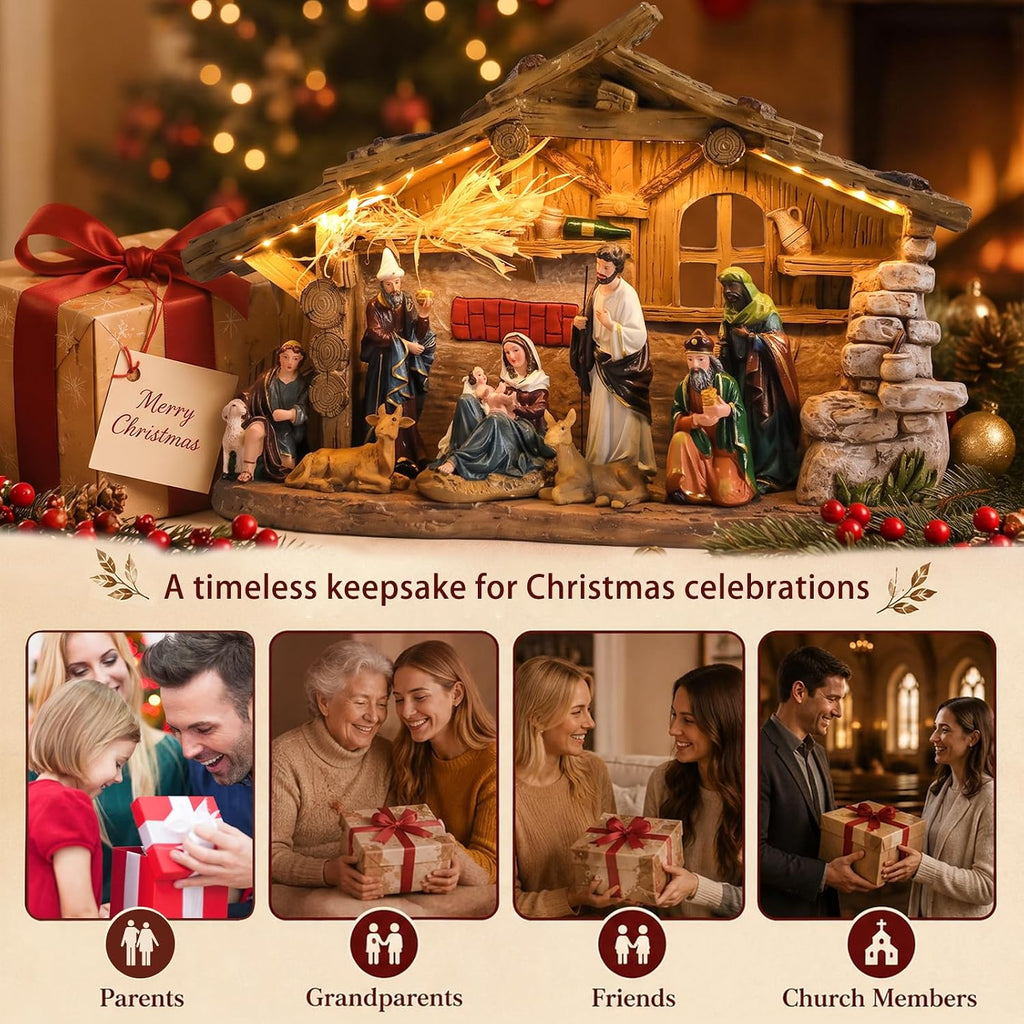 Nativity Set Indoor, Lighted Nativity Scene for Christmas Decoration