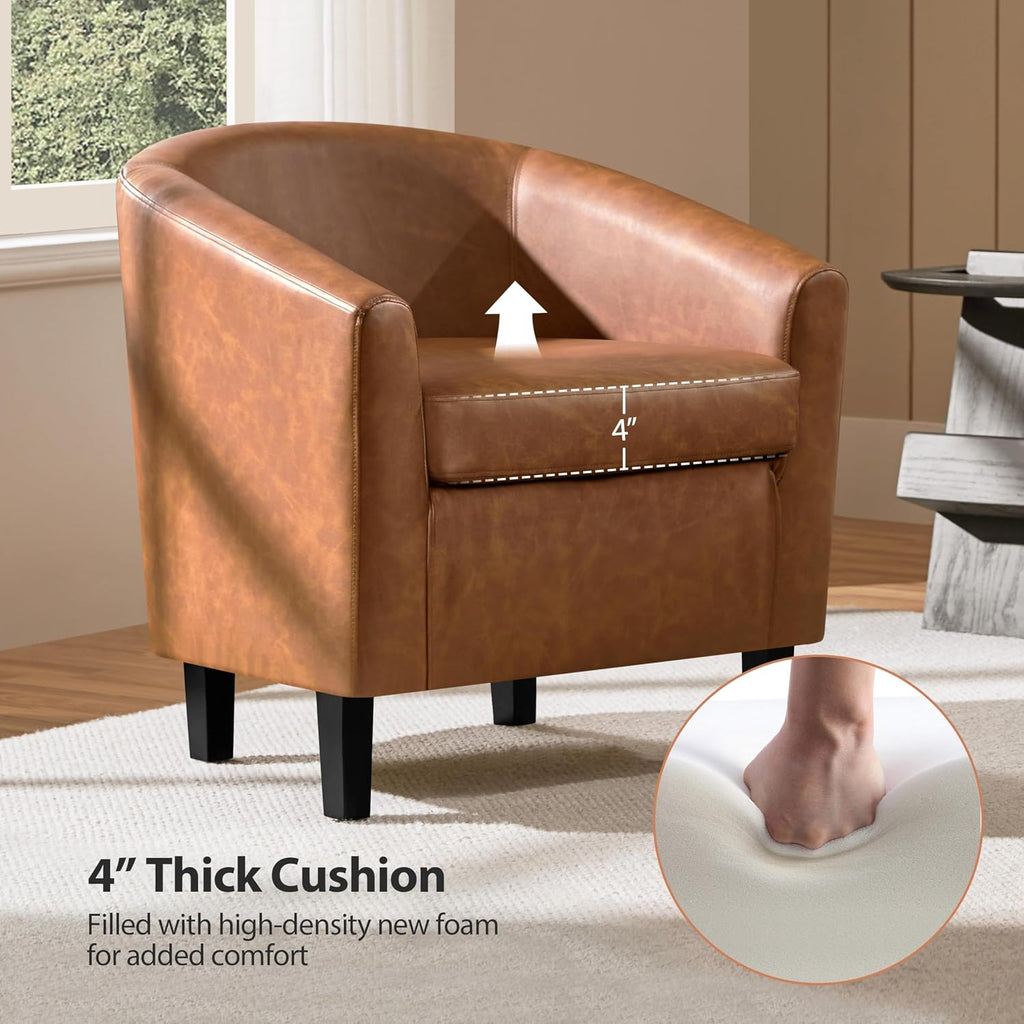 Accent Chairs, Faux Leather Barrel Armchairs, Brown