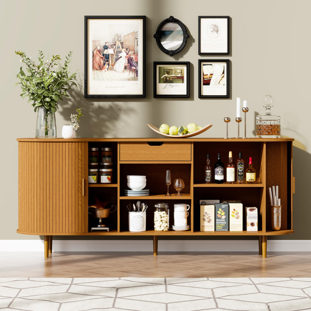 71" Sideboard Buffet Cabinet with Storage, Large Credenza with Sliding Doors and1 Drawer, Mid Century Modern Coffee Bar