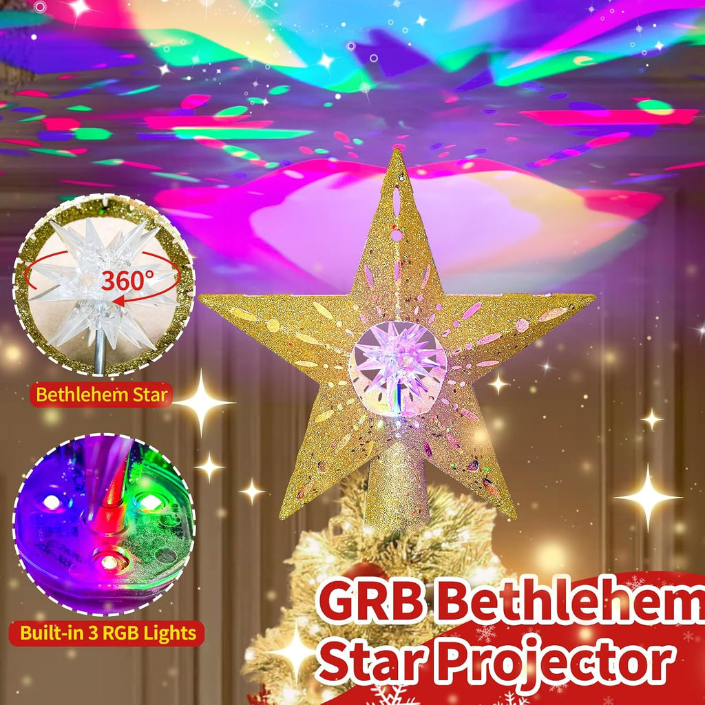 12.2 Inch Bethlehem Star Tree Topper Projector, RGB Rotating Lights