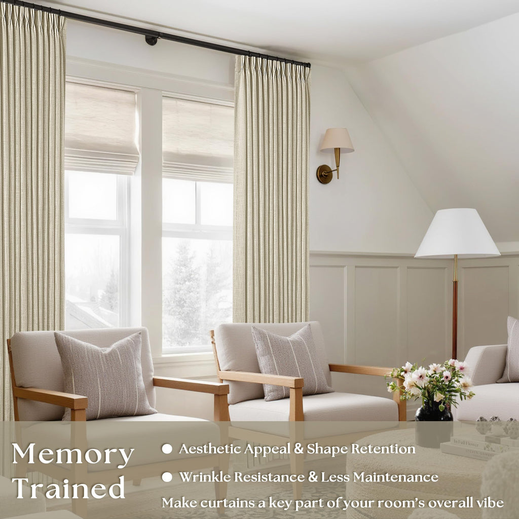 Linen Flax Curtains Pinch Pleated 102 Inch Curtains 2 Panels