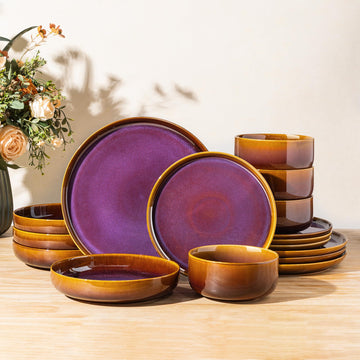 Ceramic Dinnerware Set for 4, 16-Piece Plates and Bowls Set
