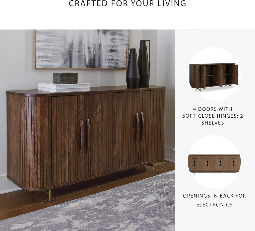 Amickly Contemporary 4-Door Accent Cabinet with 2 Shelves, Cord Management and Fluted Design, Dark Brown