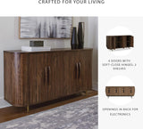 Amickly Contemporary 4-Door Accent Cabinet with 2 Shelves, Cord Management and Fluted Design, Dark Brown