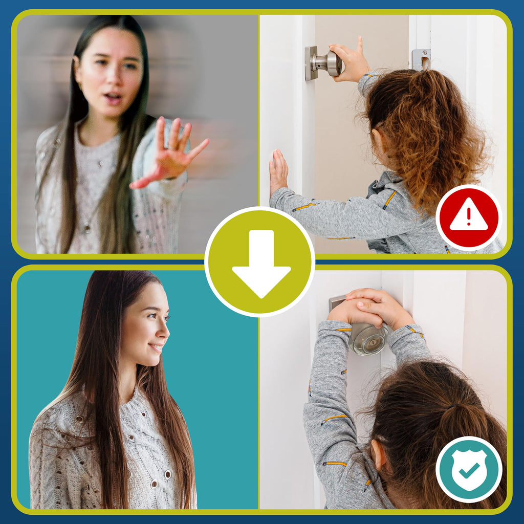 Child Safety Door Knob Cover (4 Pack) Hard-to-Remove Dual-Lock Door Handle Covers for Kids - Reusable Baby Proof Door