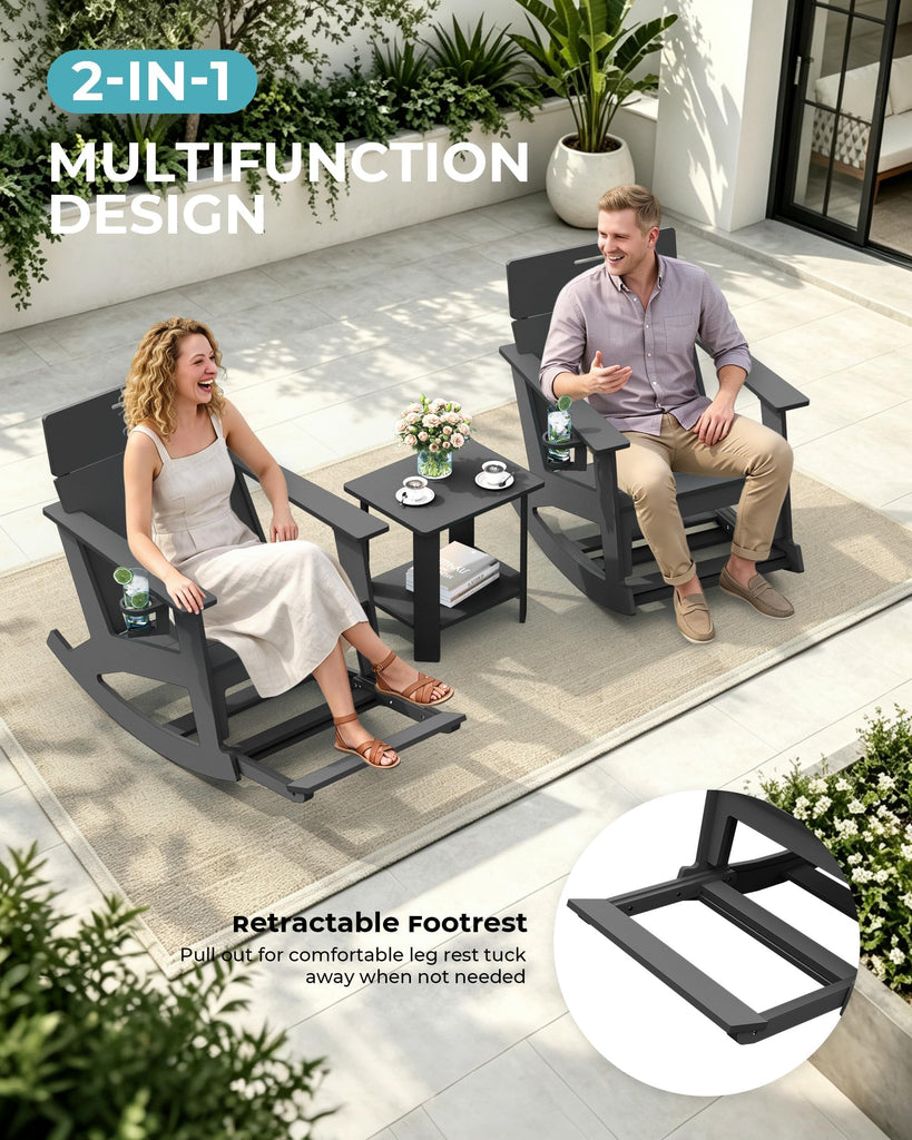 Outdoor Rocking Chairs Set of 4, HDPE Patio Porch Rocker, Grey