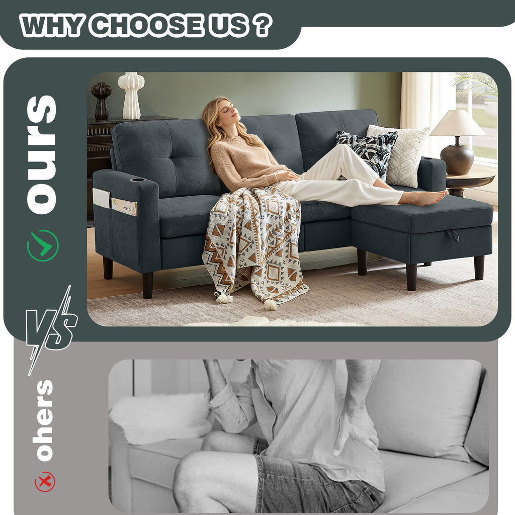 79" Convertible Sectional Sofa, L Shaped 3 Seat Couch with Storage Chaise
