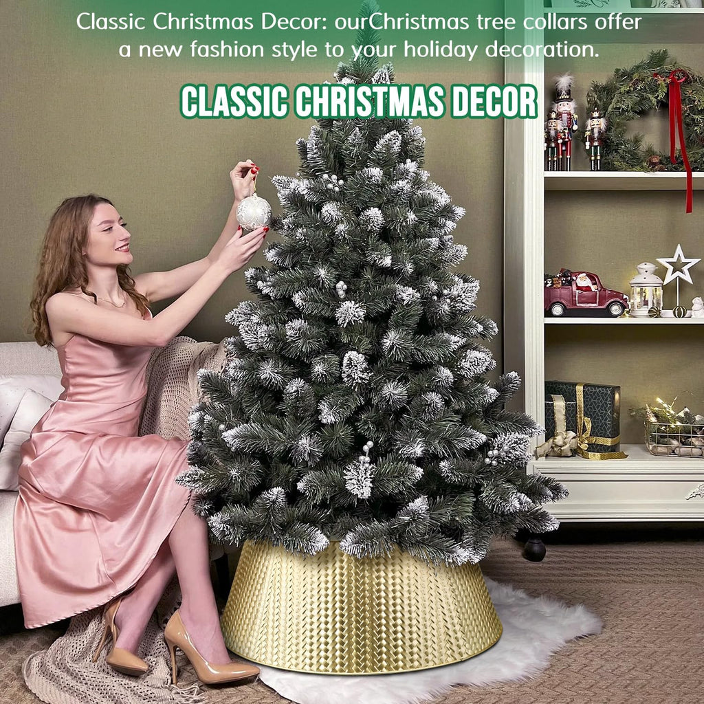 Metal Christmas Tree Collar, 28 Inch Christmas Tree Collar Basket Skirt for Large Christmas Tree, Artificial Tree