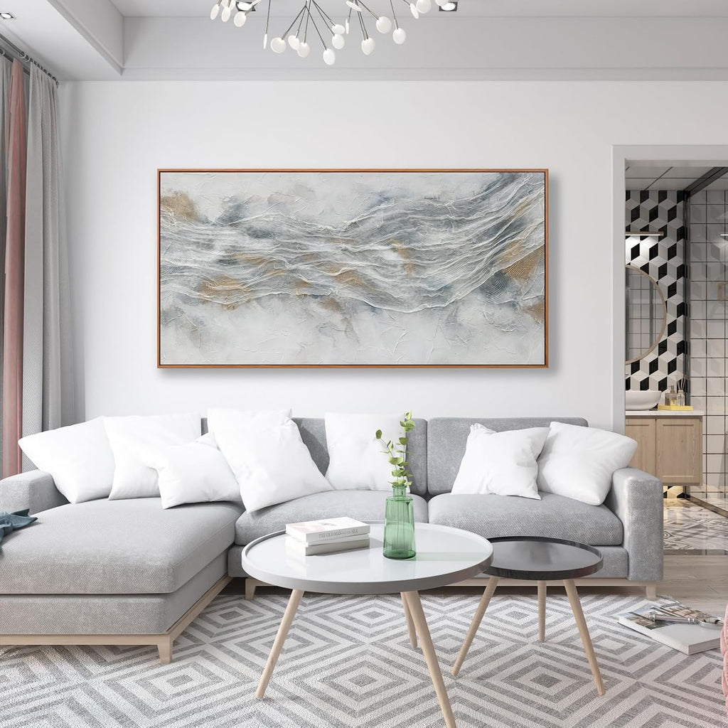 Abstract Wall Art Framed Home Artwork Decor Simple Modern Art Pieces With Gold And Gray Textures Modern Minimalist
