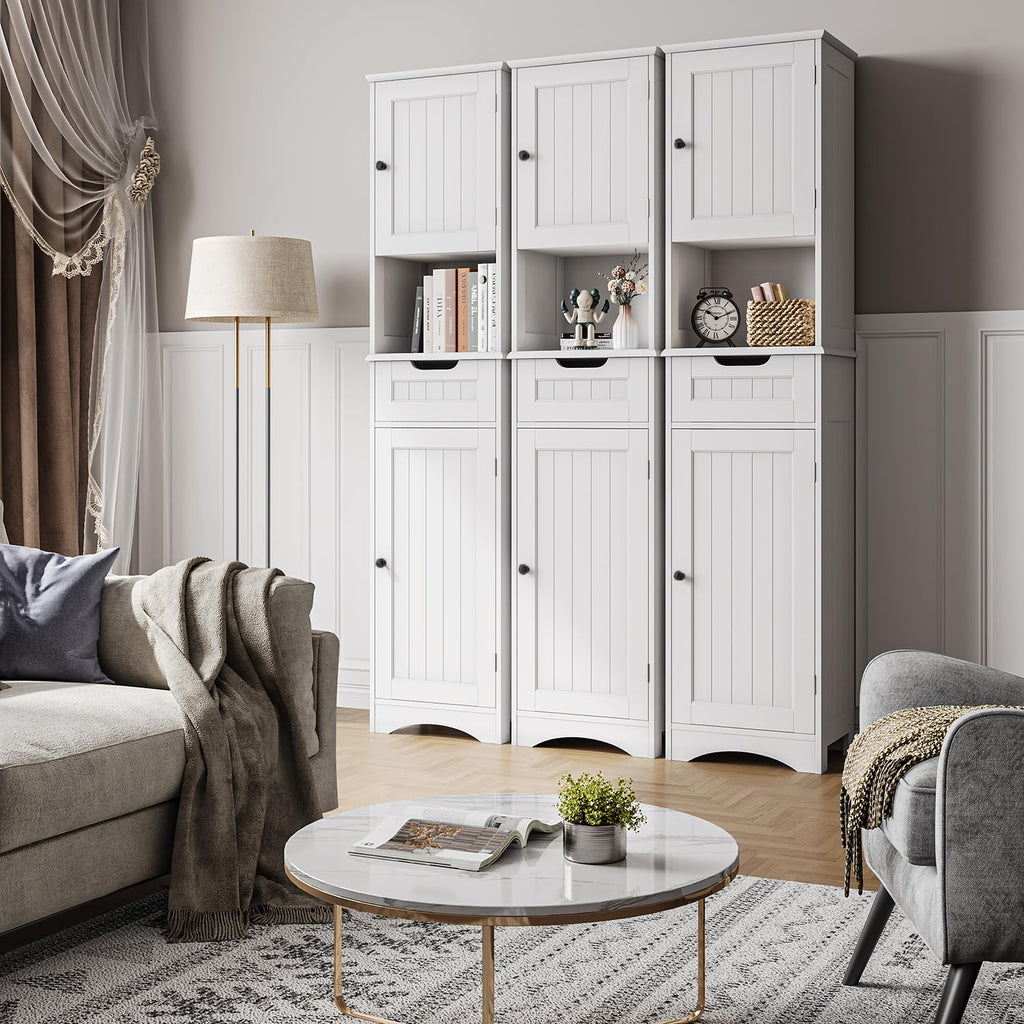 67" H Tall Bathroom Storage Cabinet with 2 Barn Doors - White
