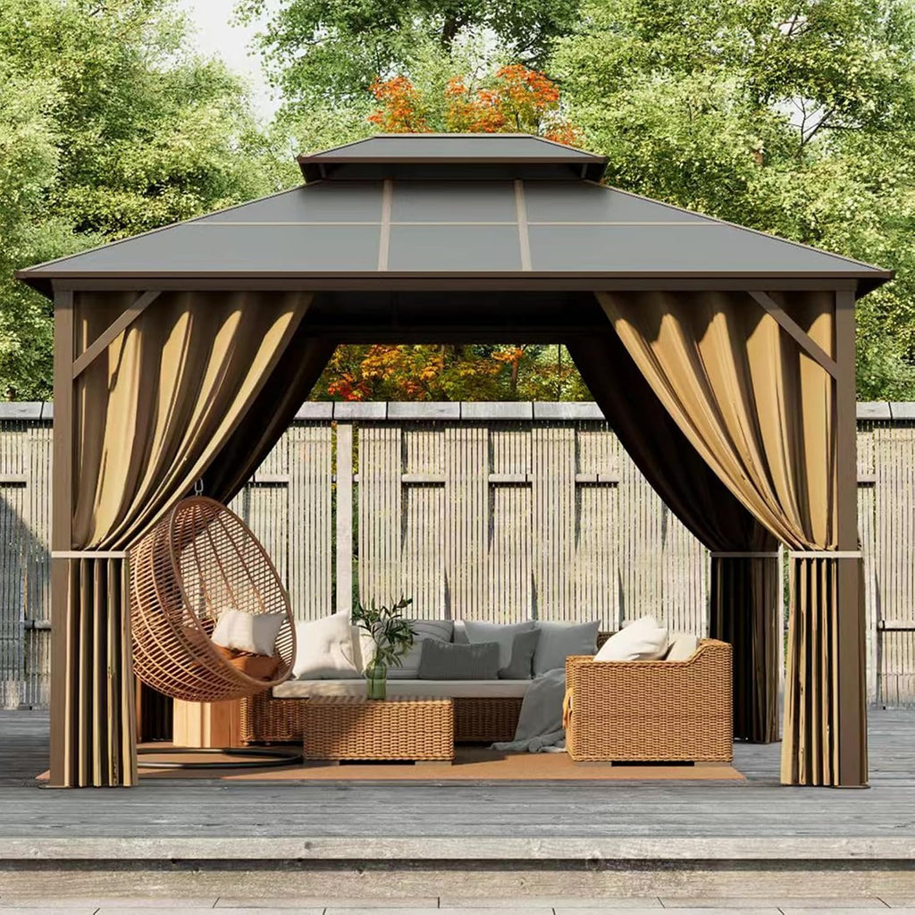 Hardtop Gazebo 10'x12' with Double Polycarbonate Roof Canopy