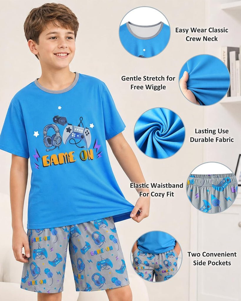 Boys Pajamas Piece Pjs Set Top with Shorts and Pants Sleepwear for Kids Soft Jammies Loungewear