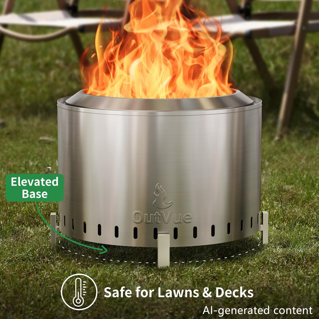 22 inch Stainless Steel Smokeless Fire Pit with Waterproof Cover