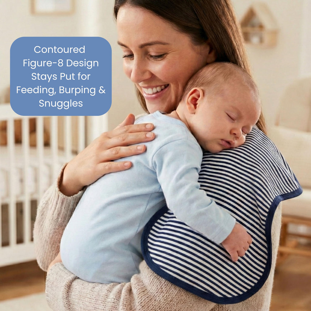 Organic Baby Burp Cloths 5 Pack - GOTS Certified Organic Cotton, Contoured Figure-8 Design, Extra Absorbent, 22x11