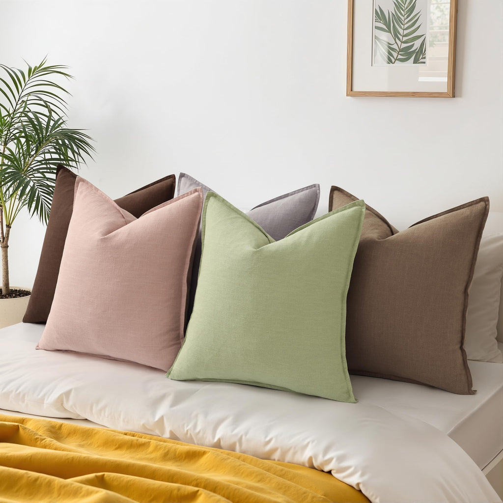 Fall Light Brown Linen Throw Pillow Covers 16x16 Set of 2