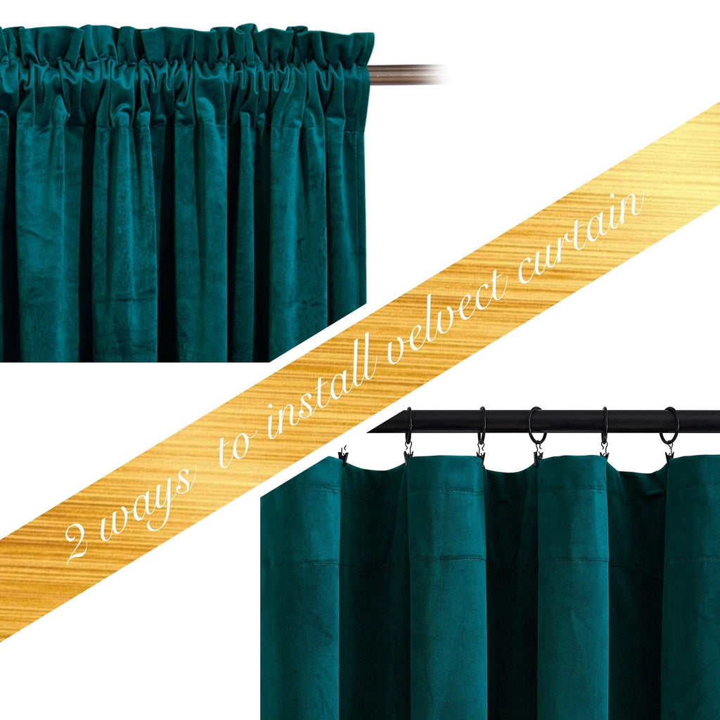 Teal Velvet Curtains 108 inches Long 52 Wide, Classic Heat & Light Reducing Home Theater Rod Pocket Green Drapes for