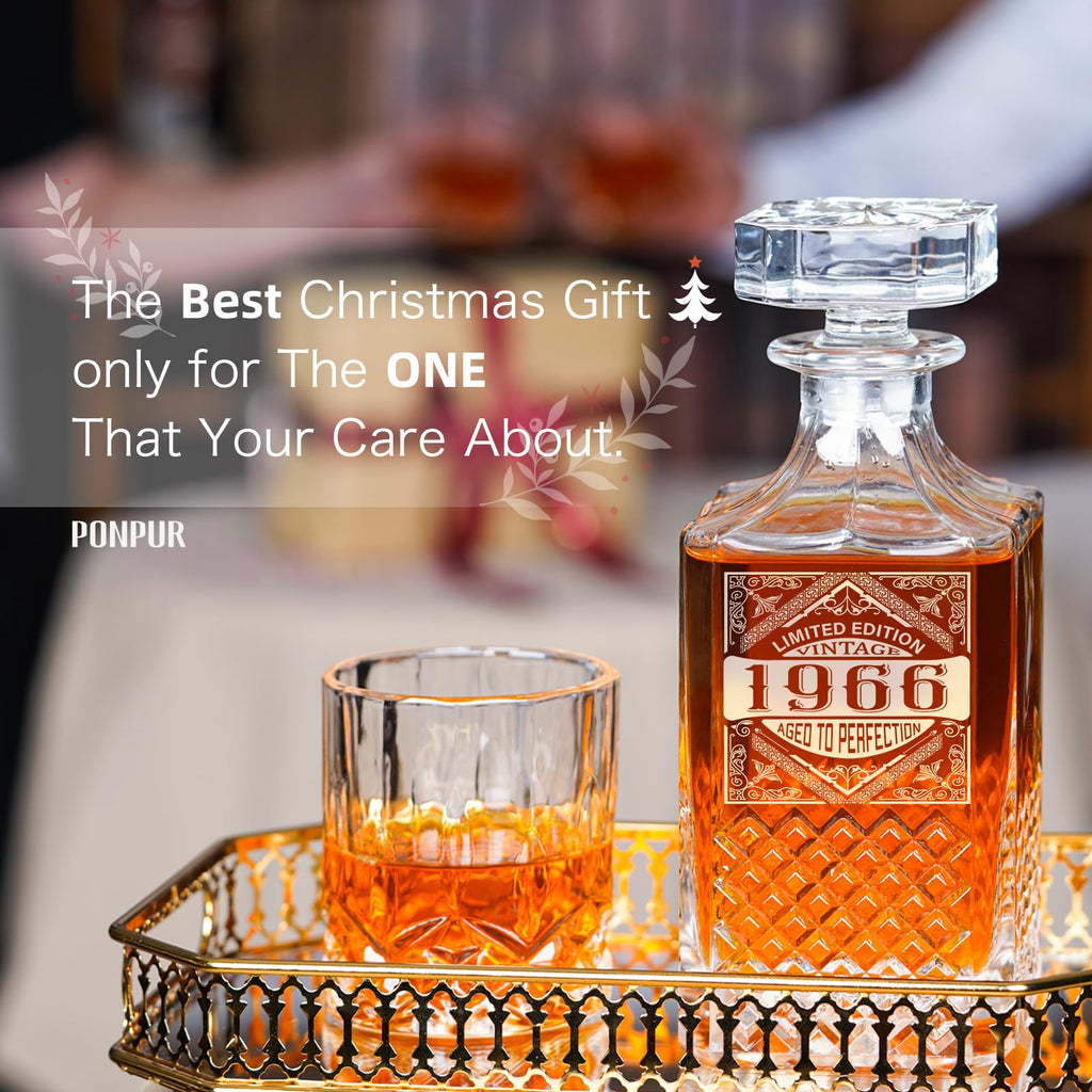 1966 60th Birthday Gifts For Men Dad, 1966 Laser Whiskey Decanter Set with Gift Box, Anniversary Bday Gift Ideas for