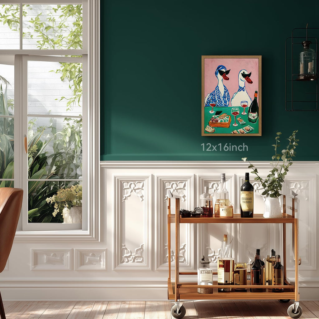 Funny Duck Wine Wall Art, Whimsical Animal Wall Decor, Cute Ducks Drinking Wine Poster Print, Colorful Modern Kitchen