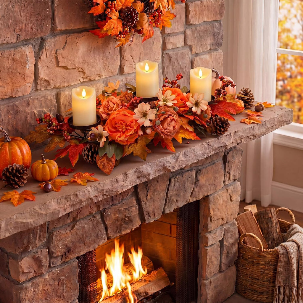 24" Fall Candle Holder Centerpiece, 3 Candles Holders