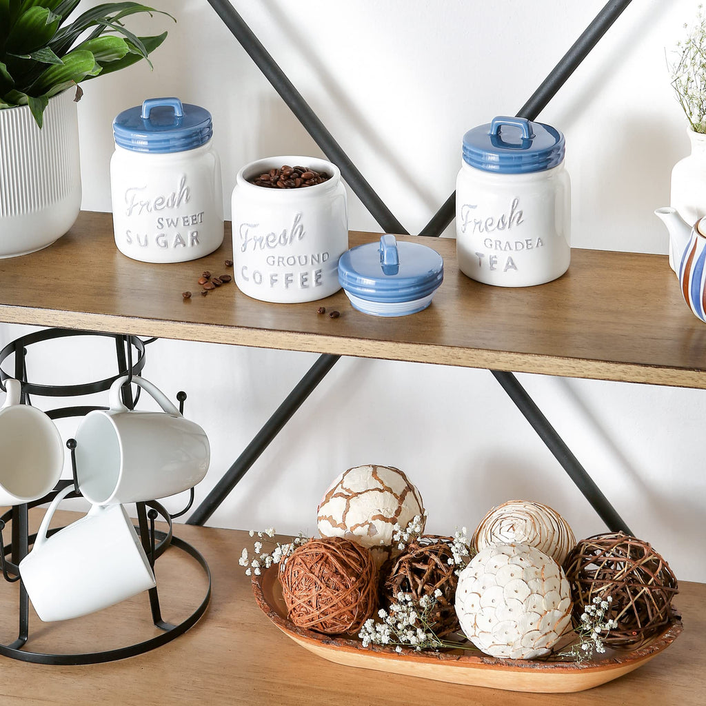Kitchen Accessories Collection Ceramics, Jar Canister Set, Blue, 3