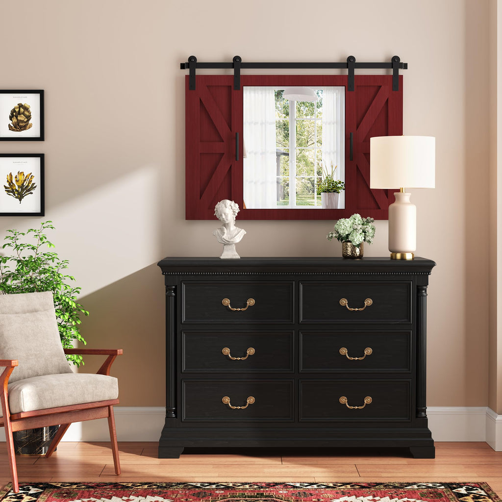 Farmhouse Barn Door Mirror - 37" x 26" Wall Mirror Rustic Espresso