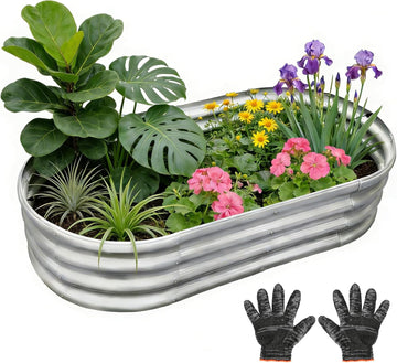 8x4x1ft Galvanized Raised Garden Bed Kit - Metal Planter Boxes for Vegetables/Herbs/Flowers, Heavy-Duty Steel Outdoor