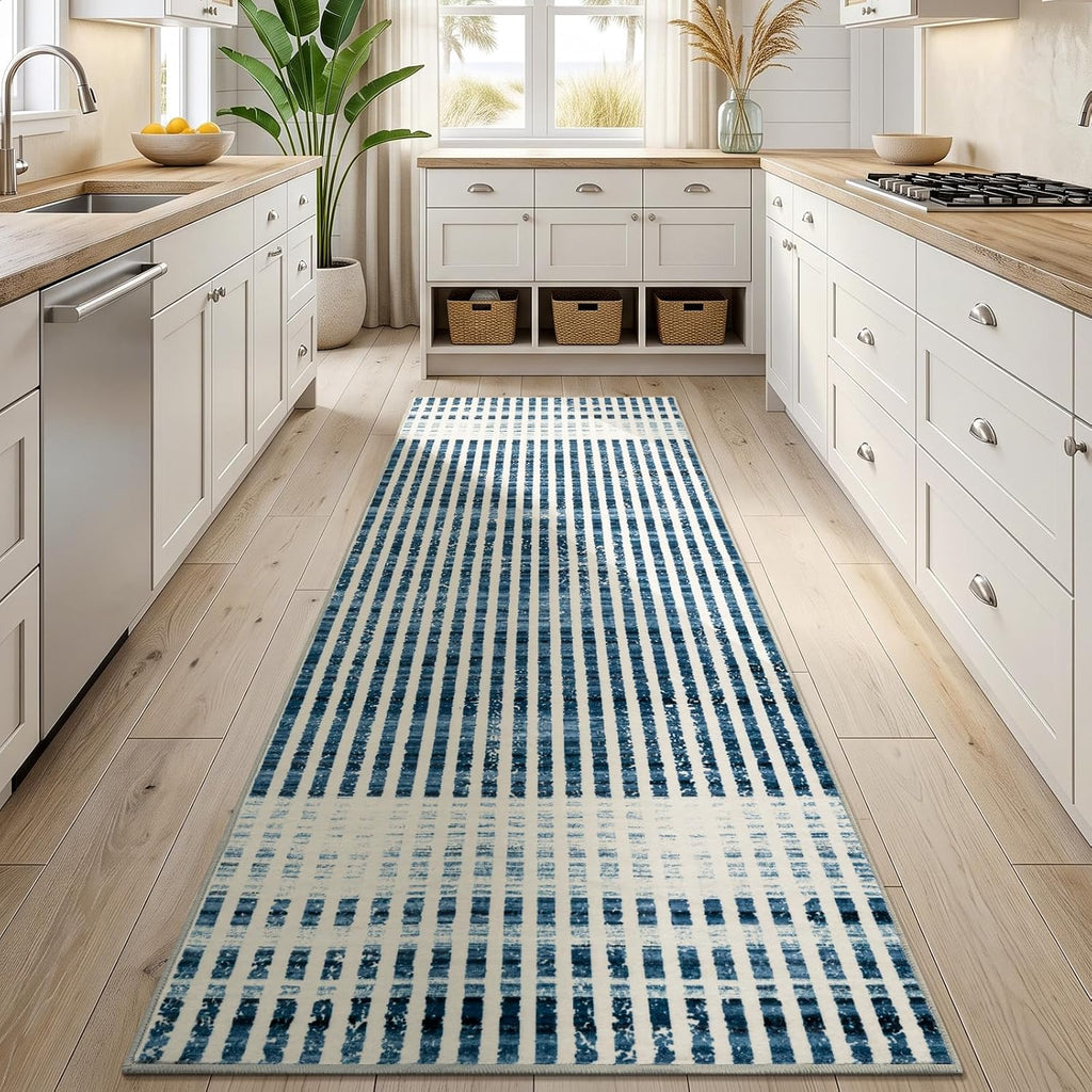 Washable Modern Striped Area Rug, Abstract Runner