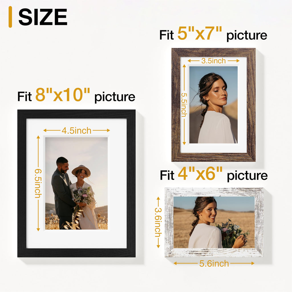 10 Pack Gallery Wall Frame Set, Black, Brown, Distressed White