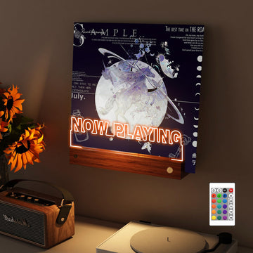 Now Playing Vinyl Record Wall Mount, Vinyl Wall Mount with 16 Changing Color Lights, Wooden Acrylic Holder for LP