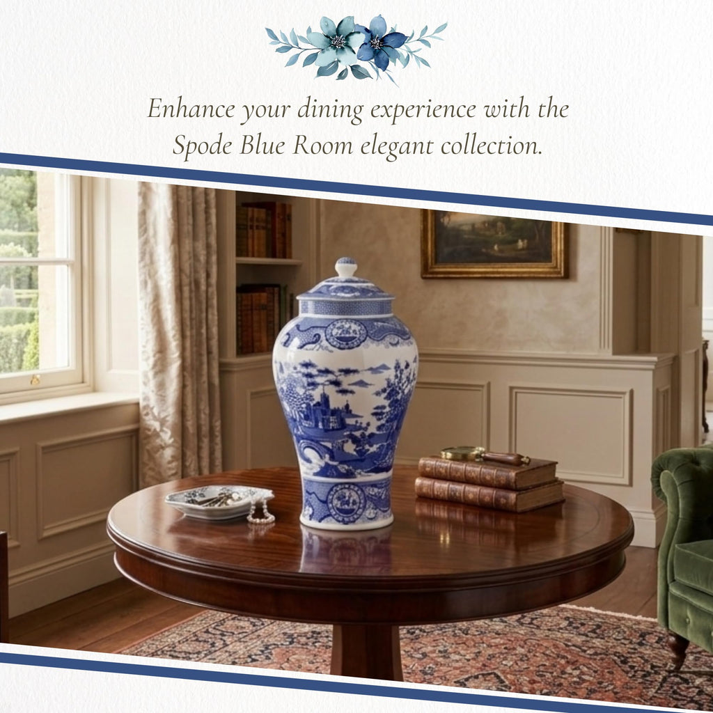 Blue Italian 14.3" Ginger Jar, Gothic Castle