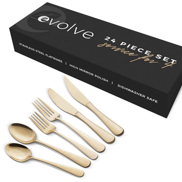 18/8 Stainless Steel Silverware Set for 4 - Complete 24 Piece Flatware Cutlery Set - Elegant and Ergonomic Design