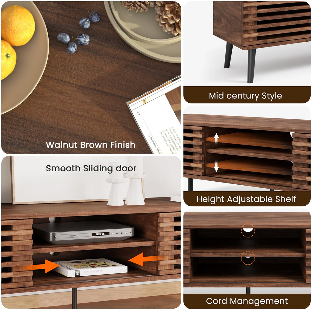 52" Mid Century Modern TV Stand for 50-60 inch TV - Walnut Brown