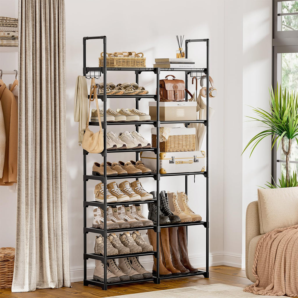 9 Tier 2-Column Shoe Rack, 30-35 Pairs Stackable Black