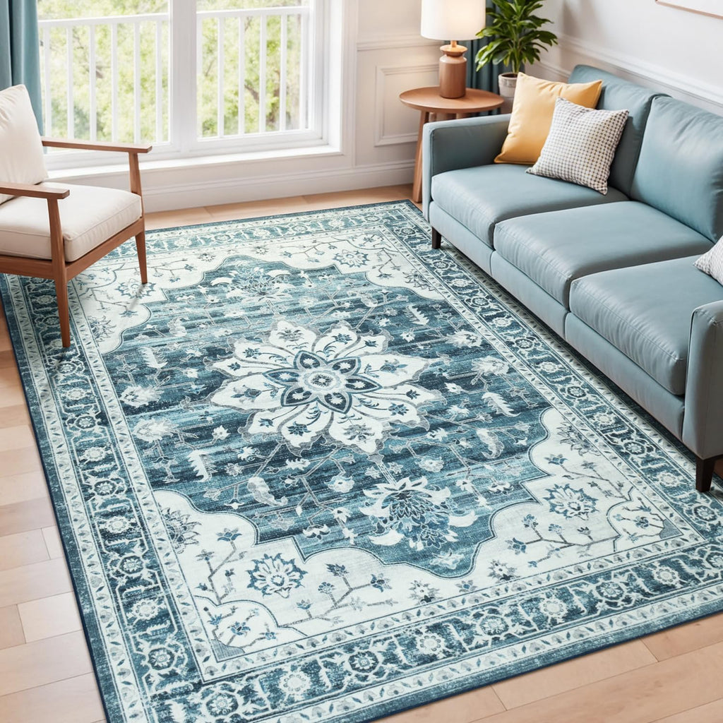 5x7 Coastal Blue White Area Rugs