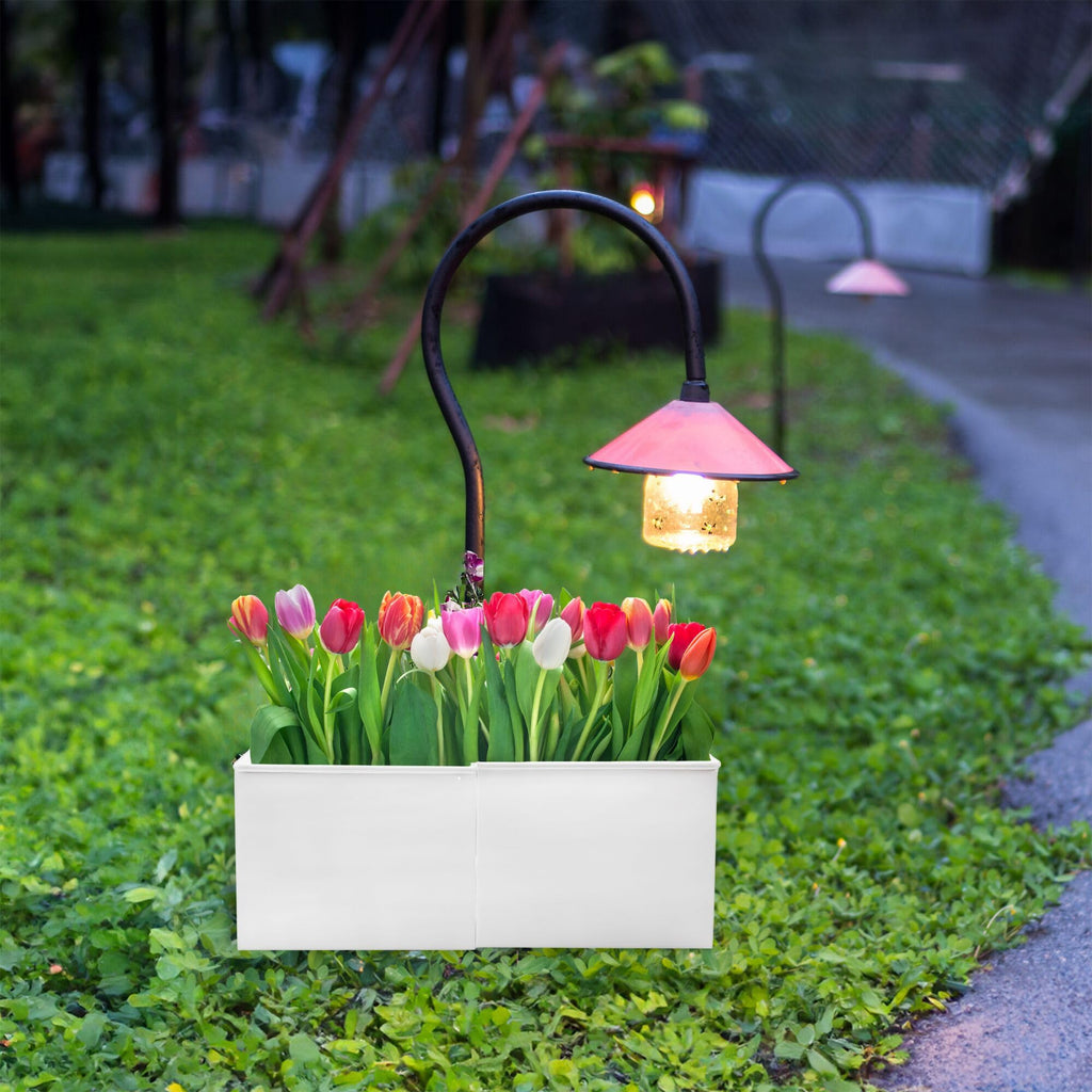 Umbrella Planter Table (White Square), w/Umbrella Hole, Enamelware Rectangular Planter Pots
