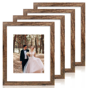 11x14 Picture Frame Set of 4 with Tempered Glass, Rustic Frame Display 8x10 Pictures with Mat or 11 x 14 Without Mat
