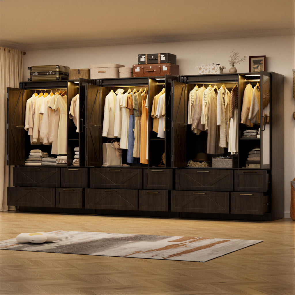 Armoire Wardrobe Closet with w/Folding Sliding Barn Door