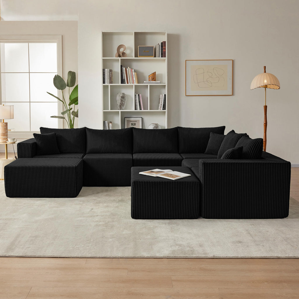 121" Boneless Couch, U Shaped Sofa, Sectional Couches