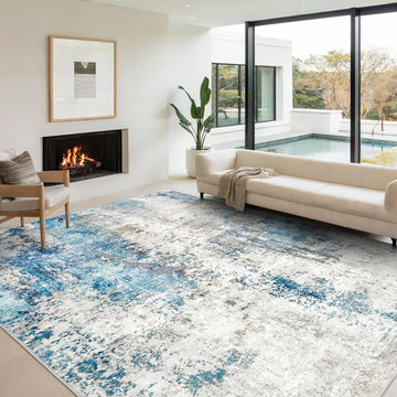 Washable Area Rug Living Room Rugs 8X10 - Neutral Modern Abstract Rugs Soft Carpet with Non Slip Backing for Under