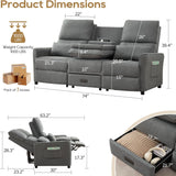 DRMBOOK 74'' RV 3 Seater Recliner Sofa, Linen Fabric Three Camper Couch 3 Seater Recliner