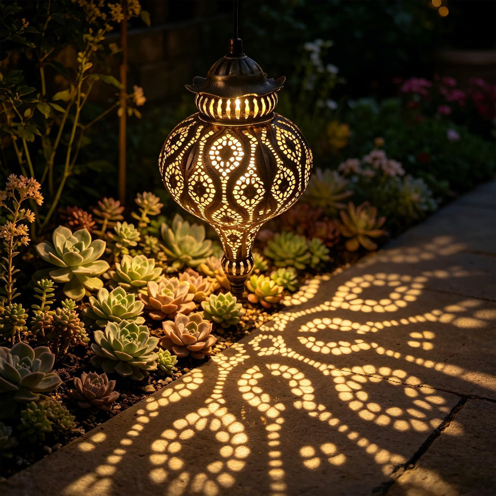 Moroccan Solar Lanterns Outdoor Waterproof with Shepherds Hook Garden Decor